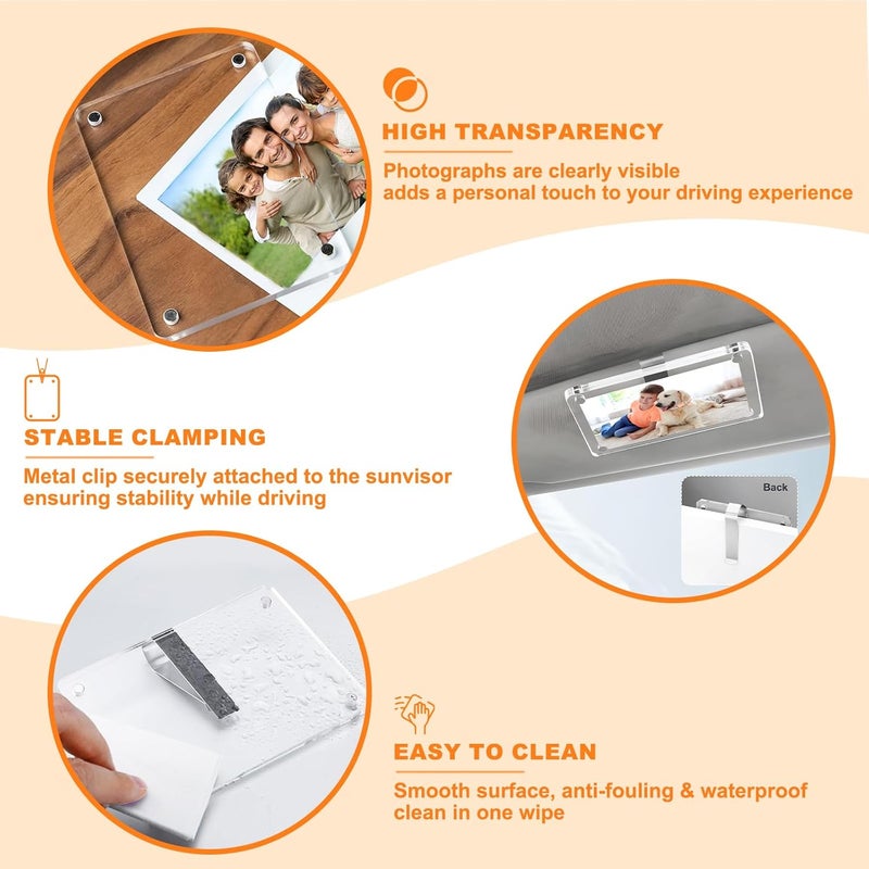 Sereficy 4Pcs Car Picture Holder, Acrylic Magnetic Visor Photo Clip, Personalized Picture Frame, Decorate your Car Visor Clip with Family & Personal Photos - Image 3